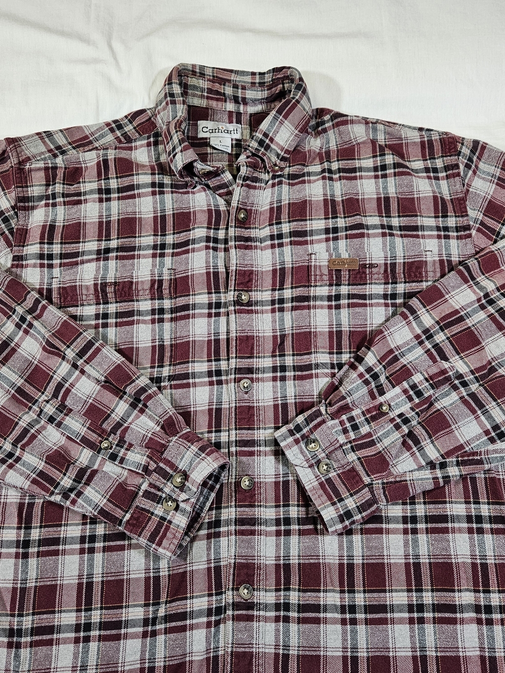 Carhartt Men's Plaid Flannel Shirt Large Long Sleeve Port Maroon Work Wear S171